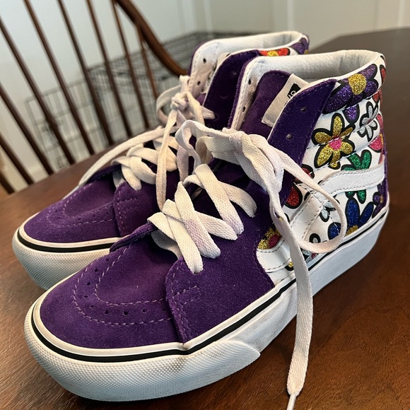 Vans Hi-top Sneakers Purple Suede Glutter Flowers 4 - Picture 1 of 6